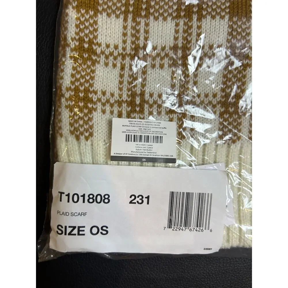 Timberland Scarf Tan White Plaid Winter New in Package Fringe