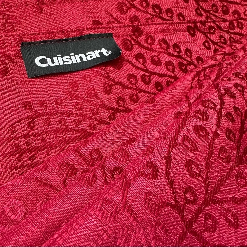 Cuisinart Table Placemats Decor Scarlet Red Satin Embossed Leaf Tree Set of 8