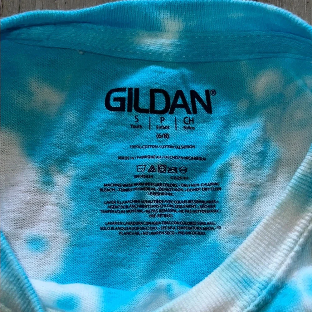Blue & White Handmade Tie-Dye Gildan Kids T-Shirt Size: Youth Small (S)