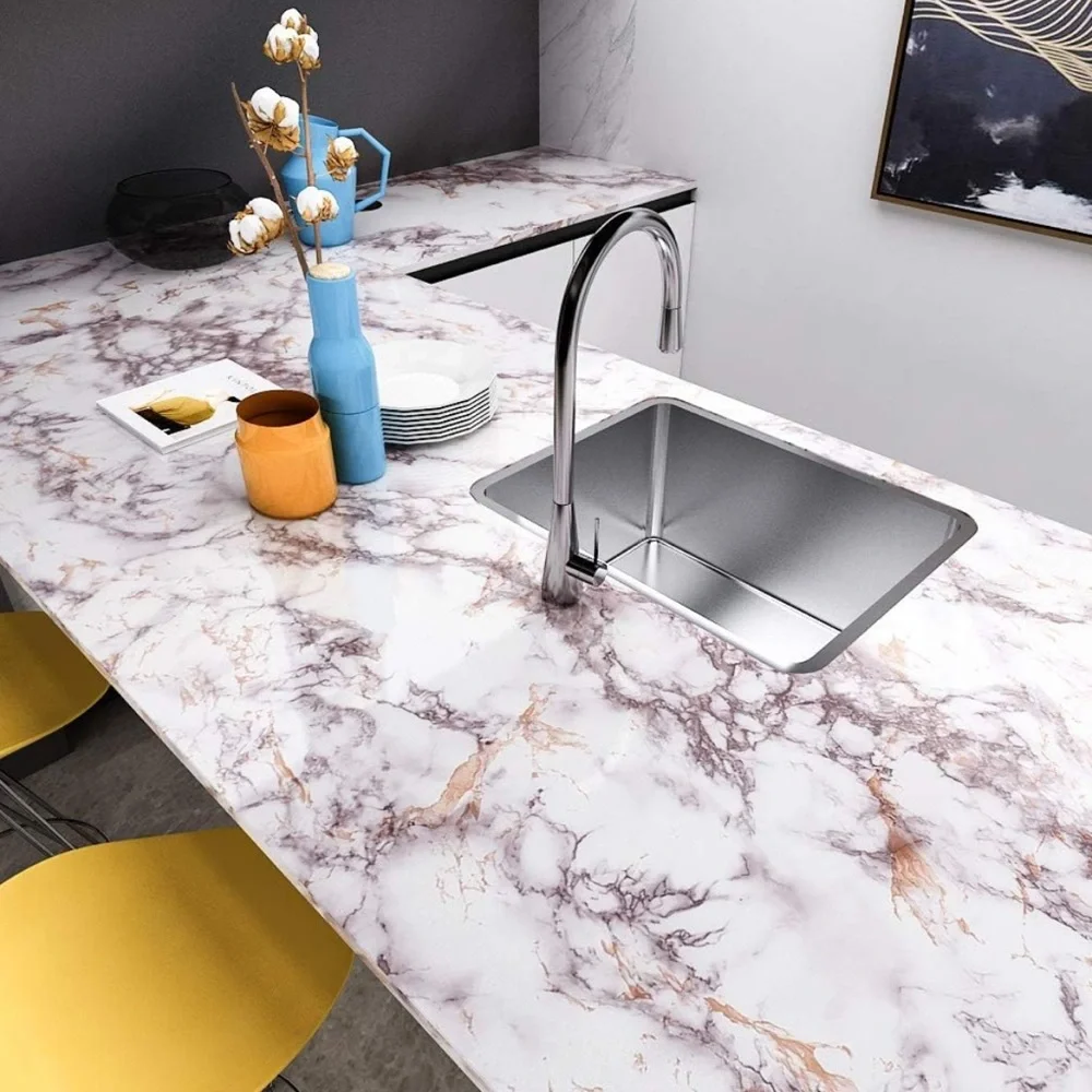 Livelynine Rose Marble Contact Paper Peel Self Adhesive Wallpaper 15.8” X 78.8”