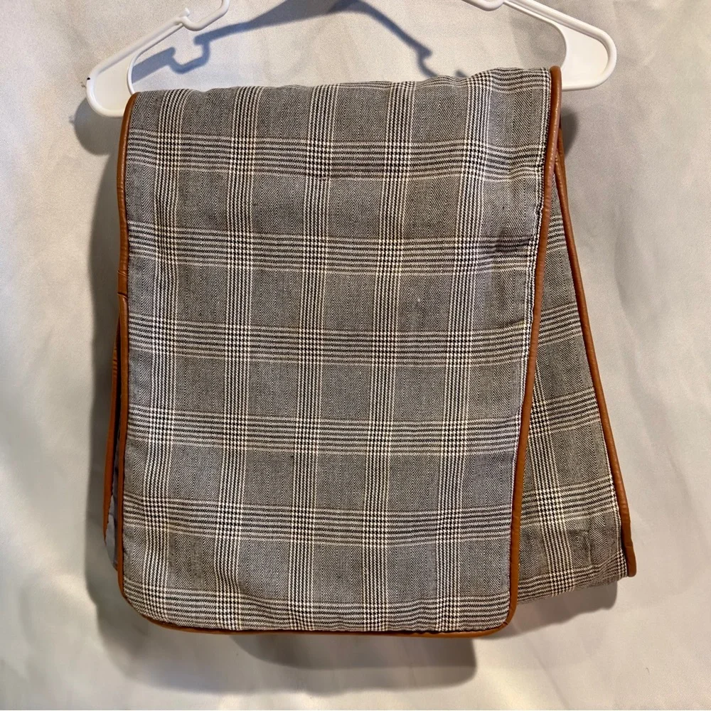 Plaid Table Runner Black White Faux Leather Trim 13 x 72