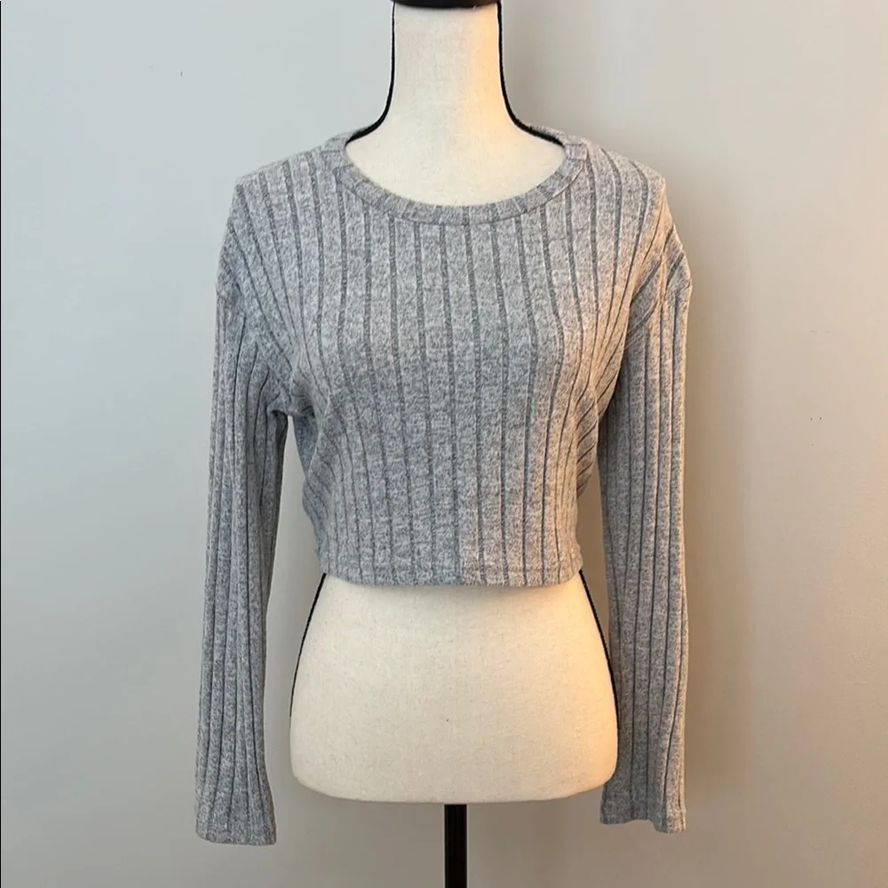 Gray Ribbed Knit Crop Top