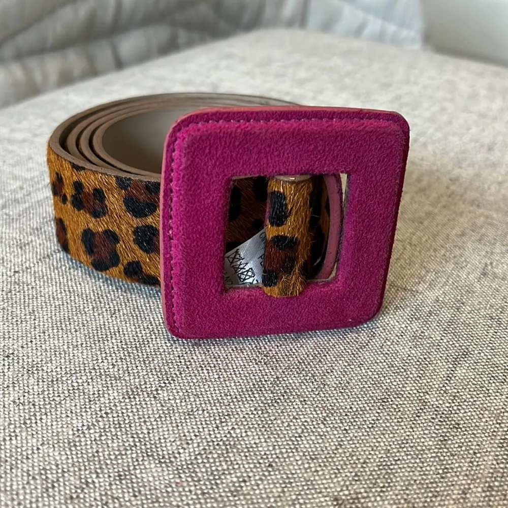 Leopard and Hot Pink Suede Leather Fashion Belt
