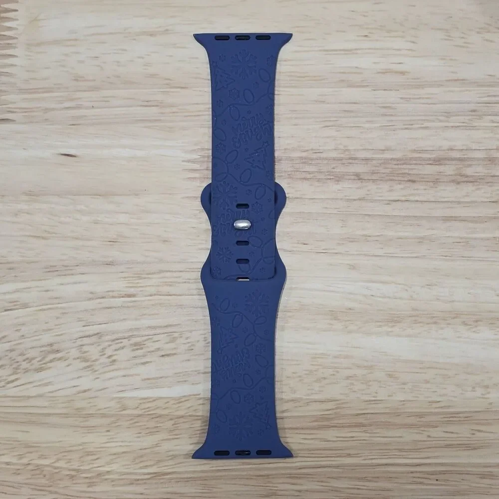 Blue Christmas Silicone Sport Band Wrist Strap For Apple Watch 42/44/45/49mm