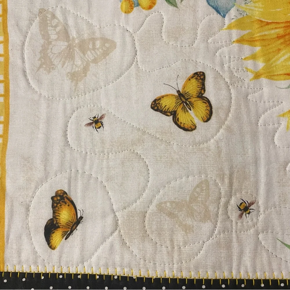 Set of 4 Quilted Sunflower & Butterflies Cotton Placemats 16”x20”