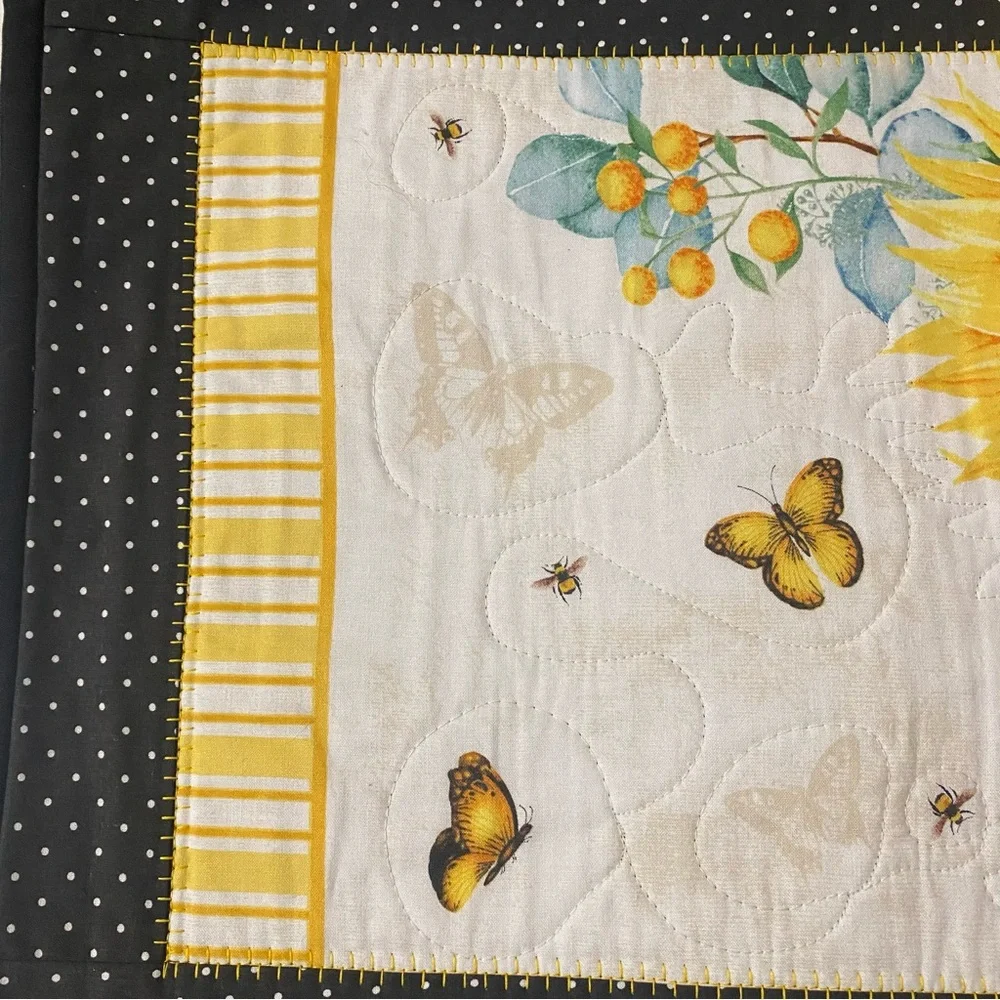Set of 4 Quilted Sunflower & Butterflies Cotton Placemats 16”x20”