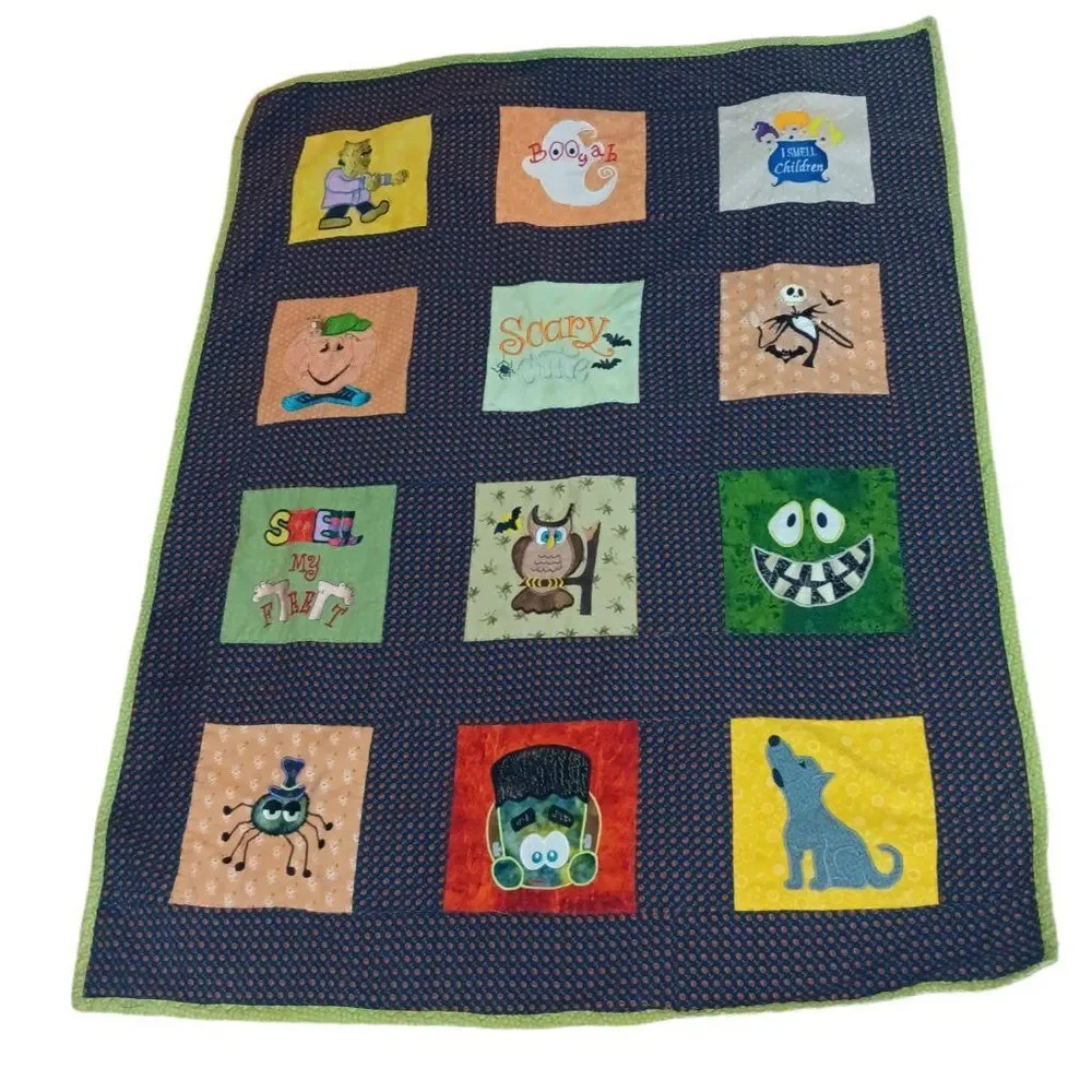 Handmade Dinosaur Spooky Applique Blanket Quilt Halloween