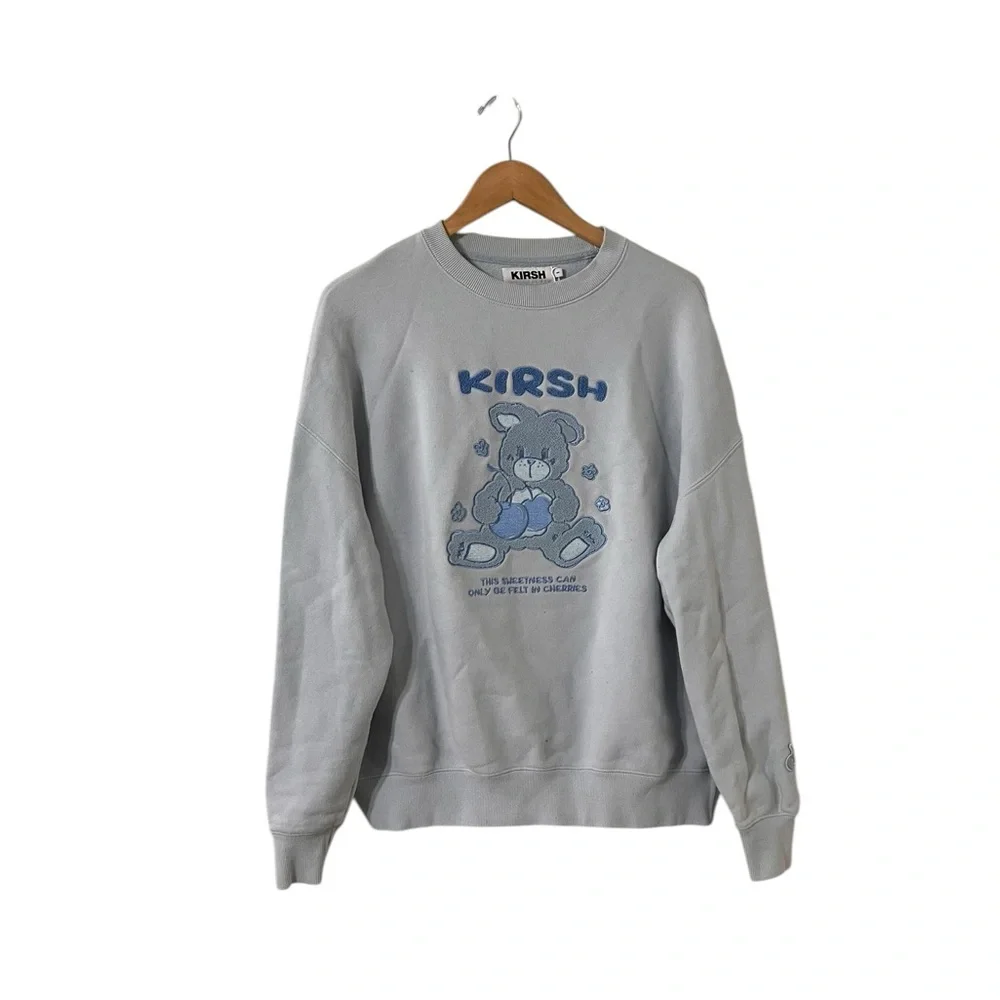 KIRSH Teddy Care Bear Blue Sweatshirt Crew Pullover Top
