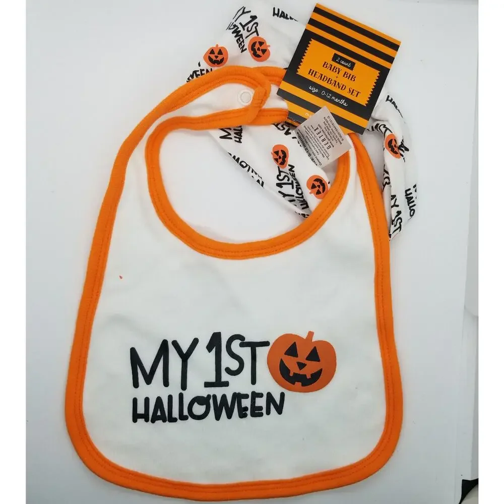 Gertex Baby Bib & Headband Set Halloween My 1st Halloween. NEW