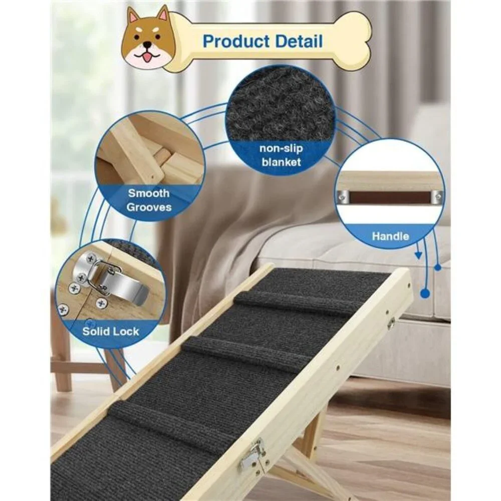Adjustable Dog Ramp,Wooden Folding Portable Pet Ramp,Rated for 30 LBS,32.6