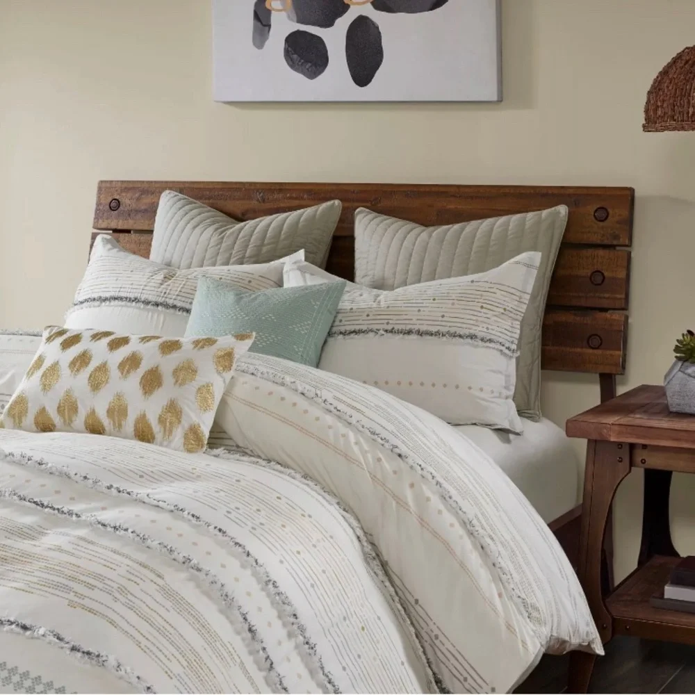 INK+IVY Nea Cotton Printed Duvet Cover Set with Trims