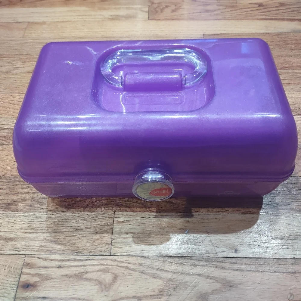 Caboodles Vintage Purple Sparkle Make Up Case Glitter W Mirror