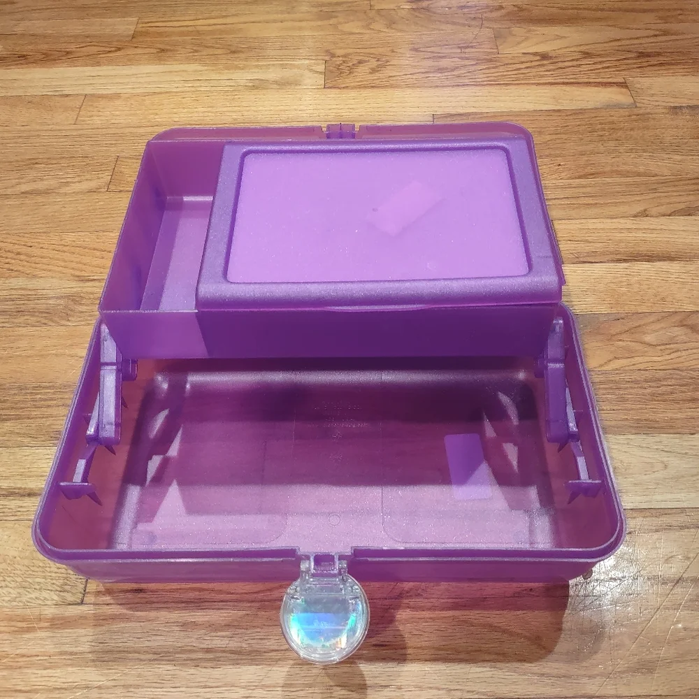 Caboodles Vintage Purple Sparkle Make Up Case Glitter W Mirror