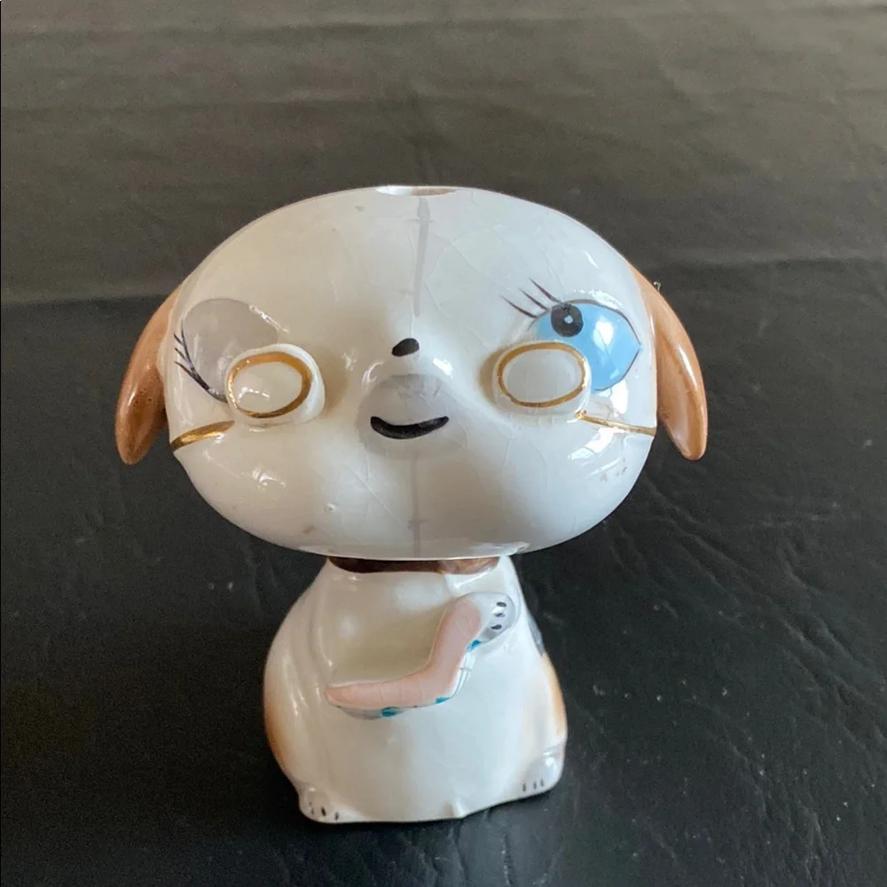 Vintage Ceramic Dog pencil sharpener and holder Figurine