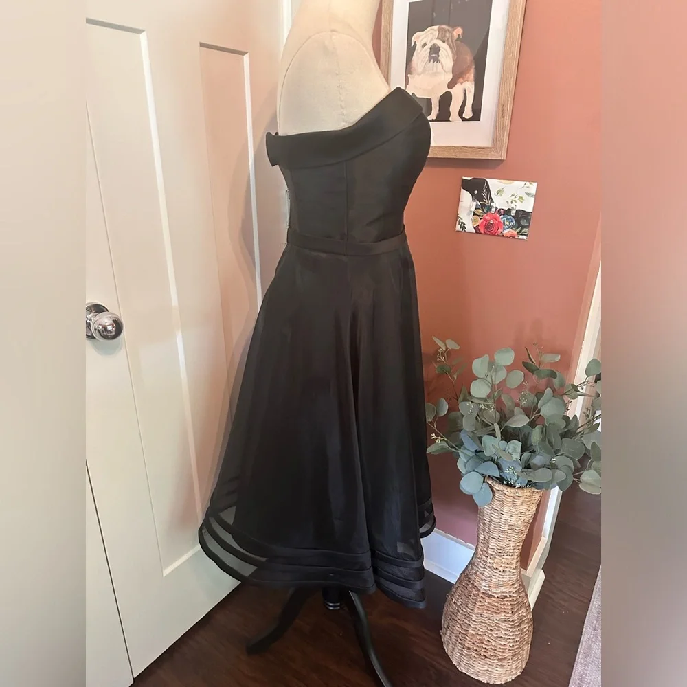 Vintage Mori Lee by Madeline Gardner black strapless sheer zipper 3/4 dress
