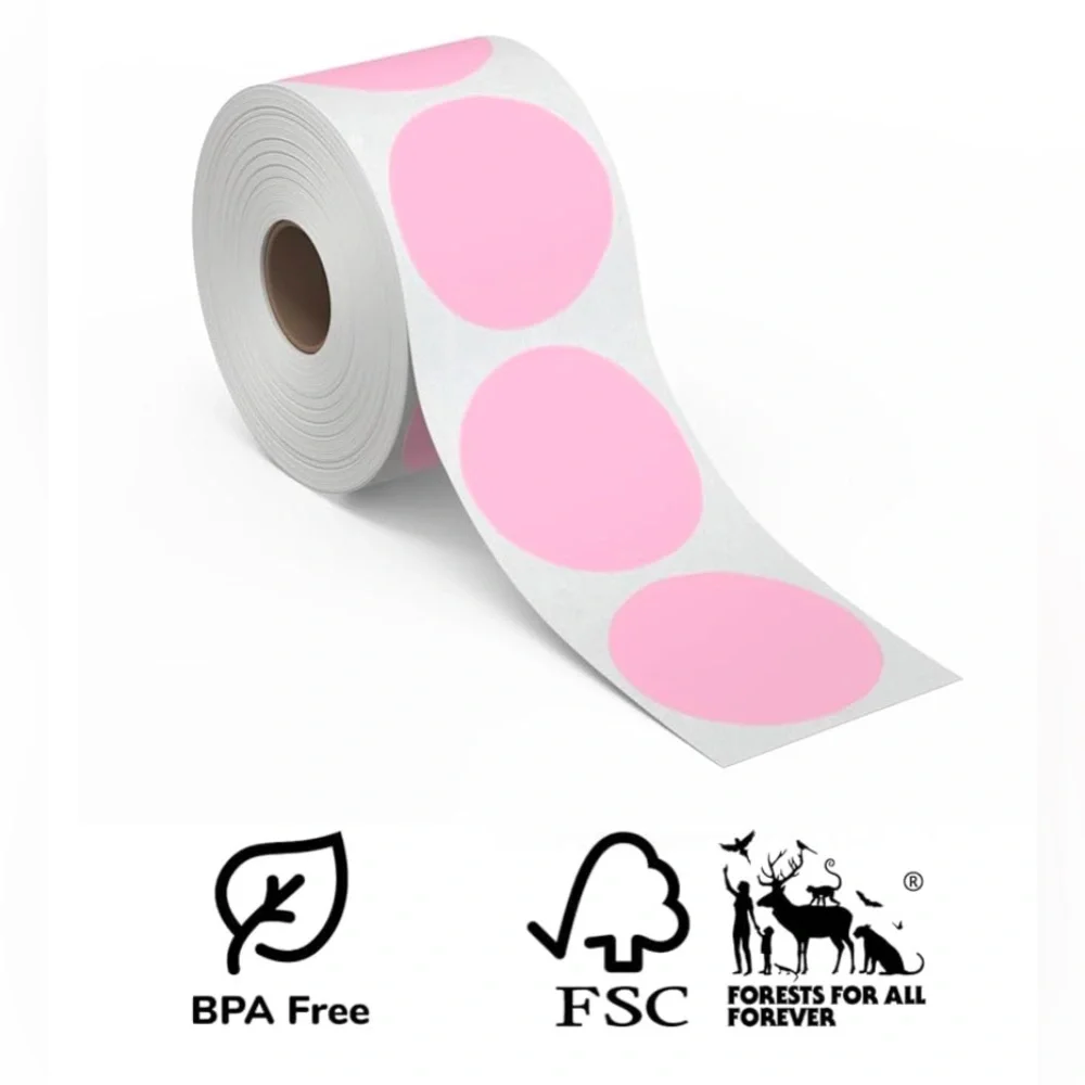 30 STICKERS - 2” ROUND - SMILEY - PINK
