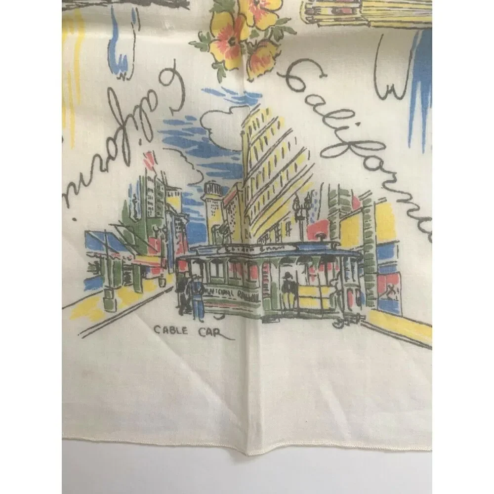 50s San Francisco Souvenir Handkerchief Cotton Golden Gate Bridge California Vtg