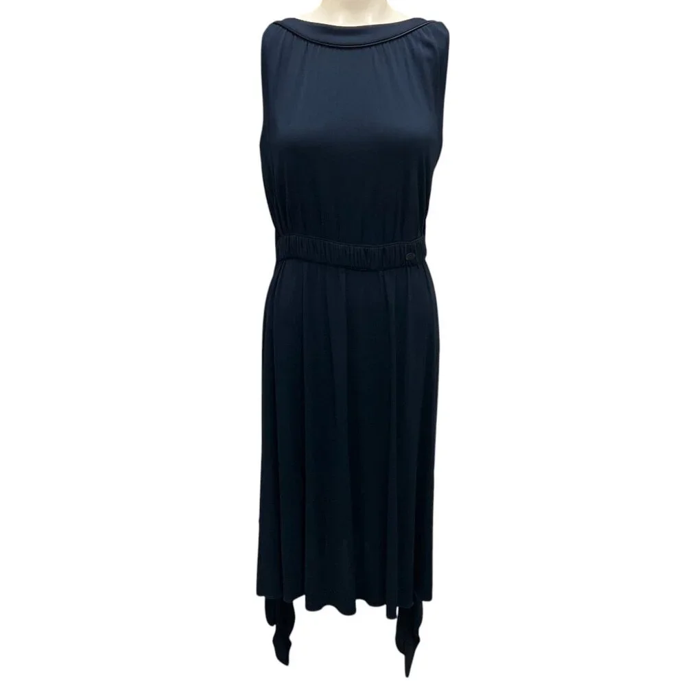Chanel Navy Blue 2009 Draped Detail Sleeveless Jersey Dress