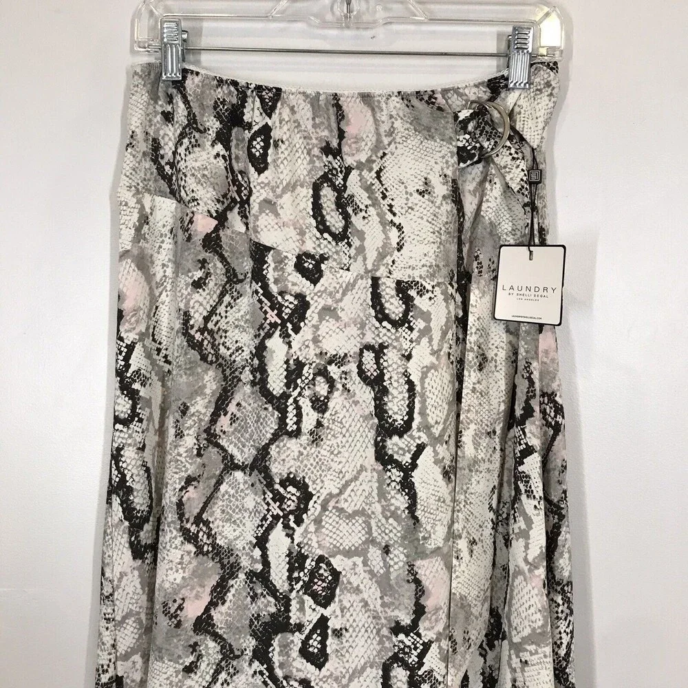 Laundry By Shelli Segal D Ring Midi Skirt Grey Printed Raven Python Small