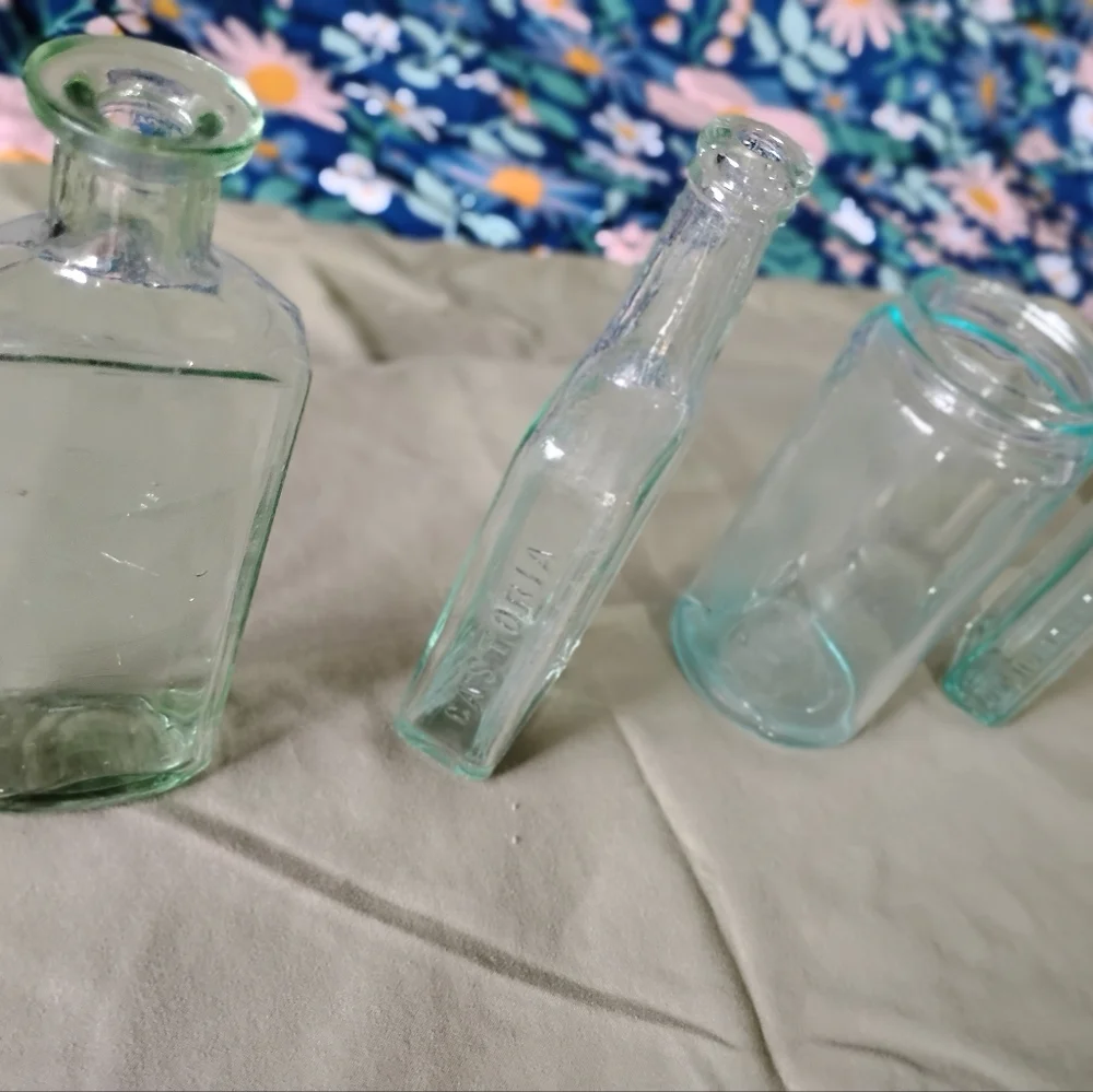 Vintage light blue glass bottles