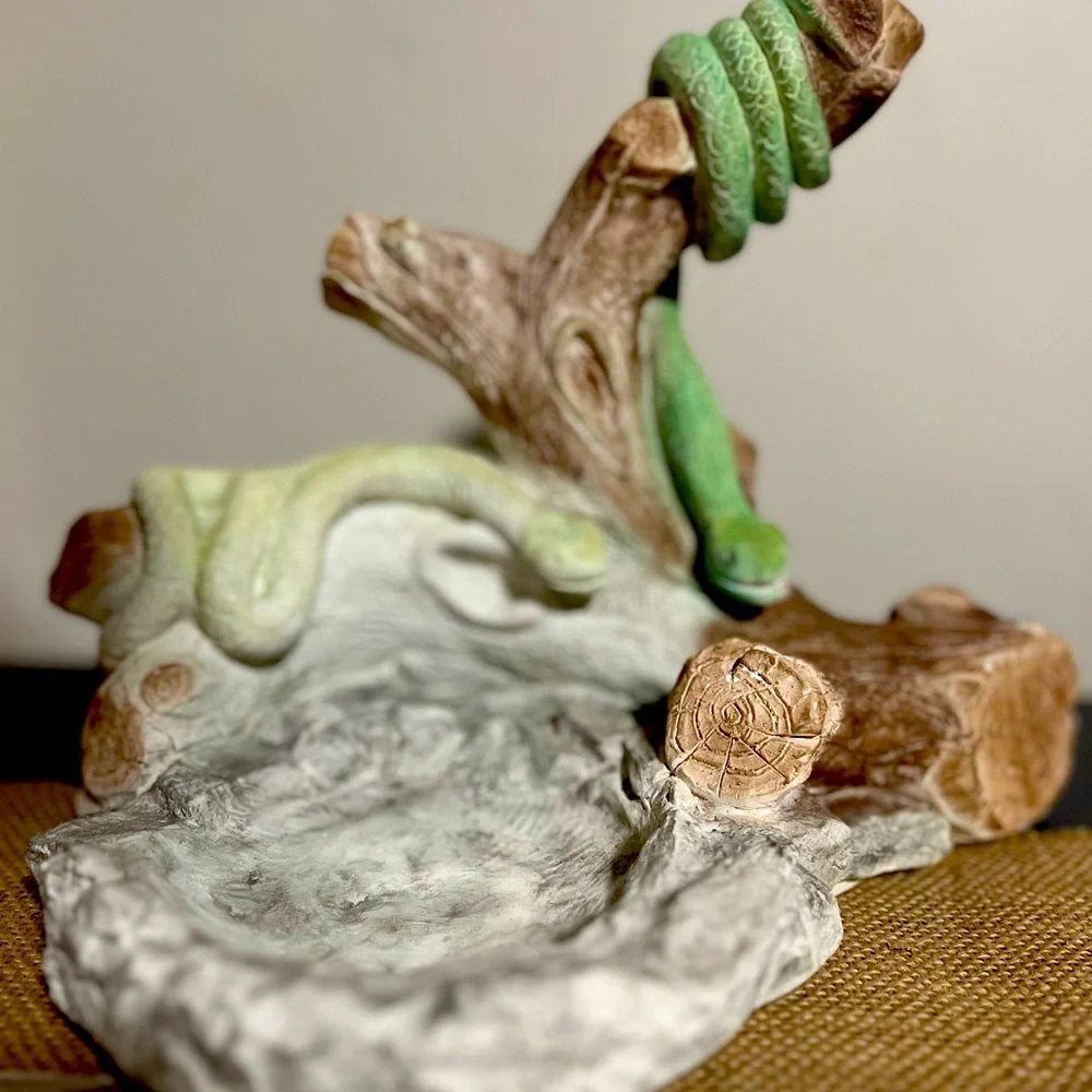 Decorative Tree Branch snakes vessel for fish bowl with Green Accents. Rare.