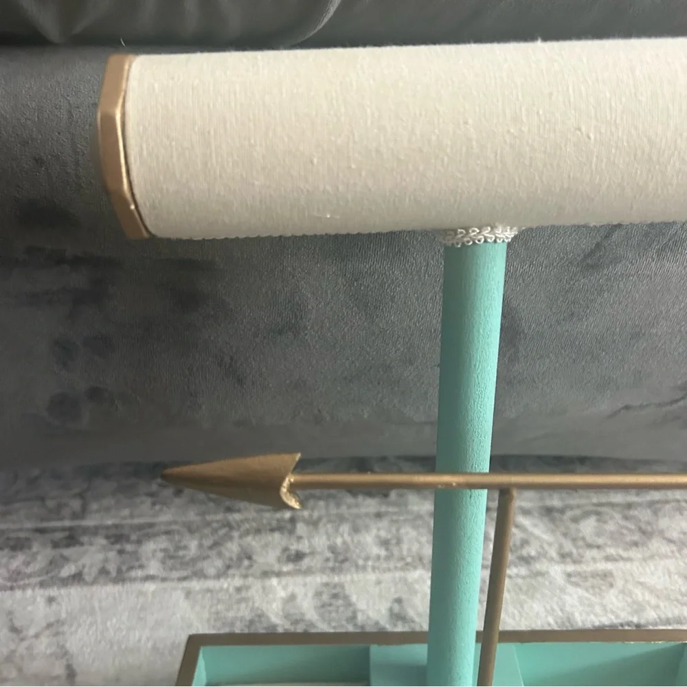 Cream & Teal Jewelry Organizer with Gold Accents