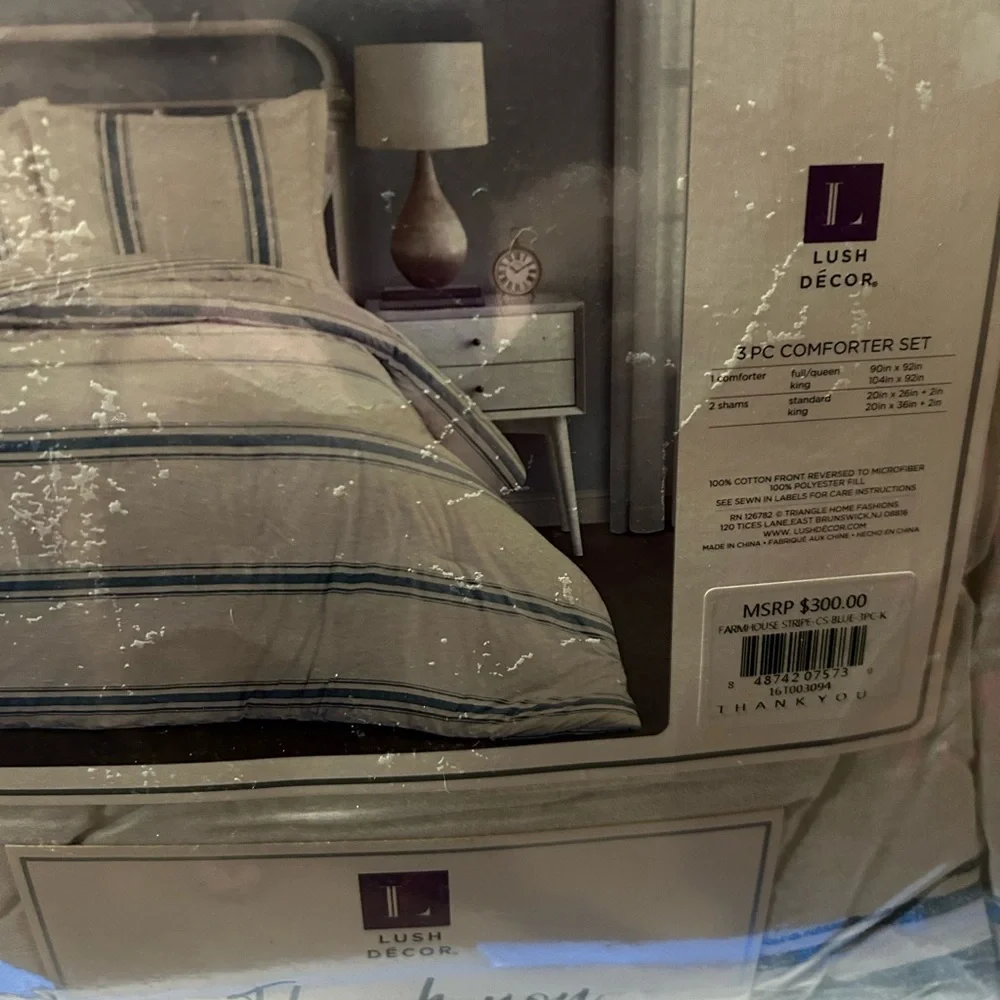 Lush Decor King Farmhouse comforter Set, Blue/White