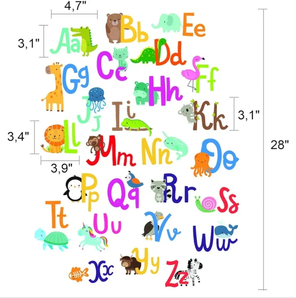 Alphabet Wall Decals for Kids Rooms ABC Toddler Boy and Girl Playroom Décor New
