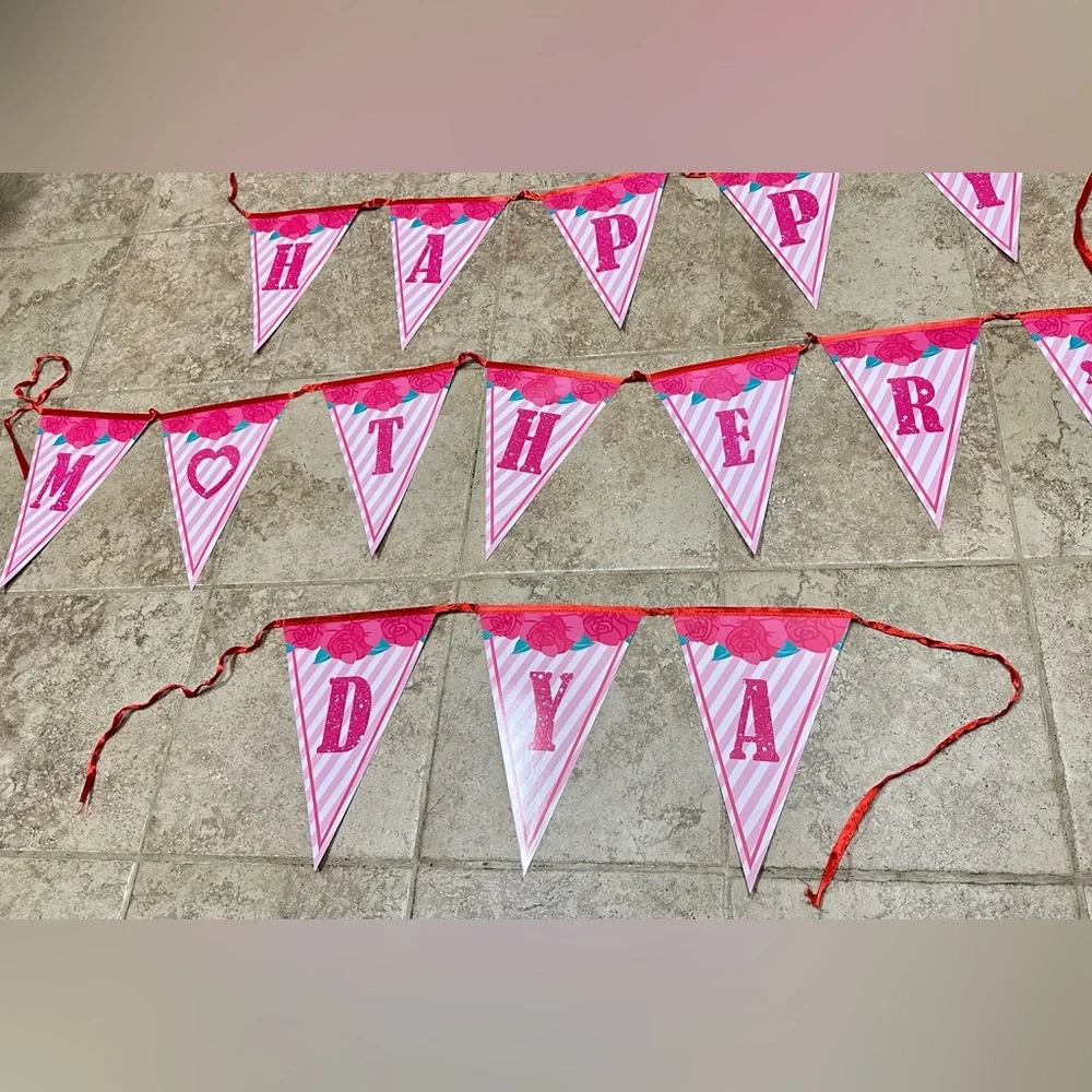Mother’s Day party Banners String Hanging Triangle Bunting garlands