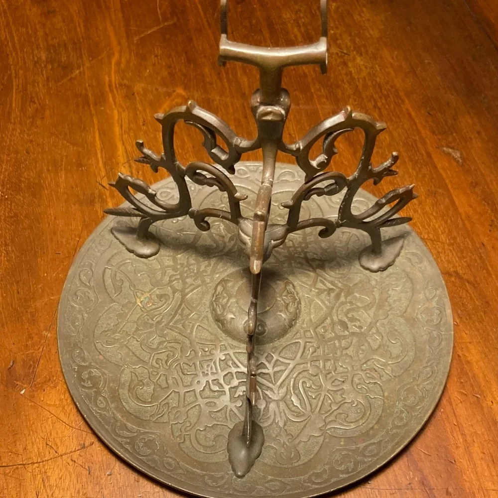 Antique Bronze desk pen holder/ rest probably Persian Islamic symbols on base