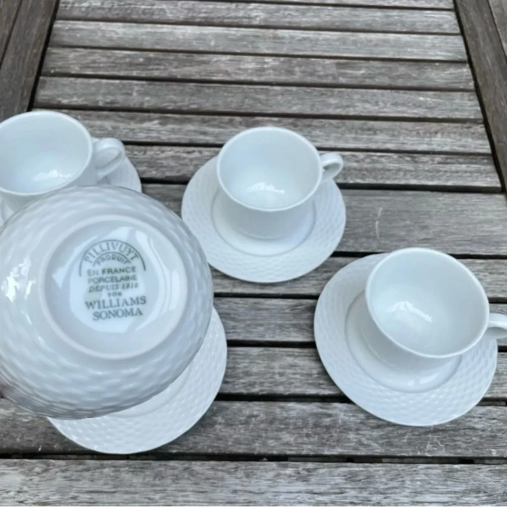 Williams Sonoma White Textured Mug and Saucer