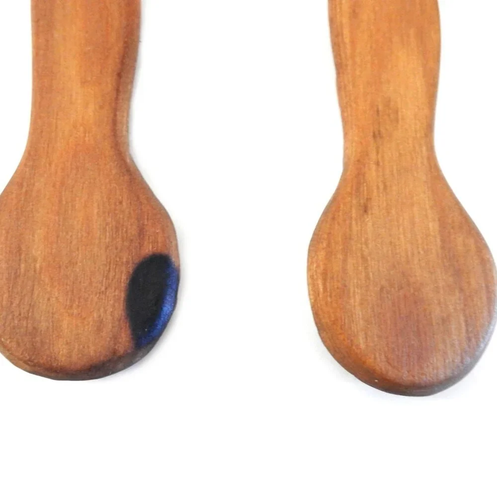 Vintage Hand-carved Wooden Salad Set Spoon Fork Welsh Floral Design