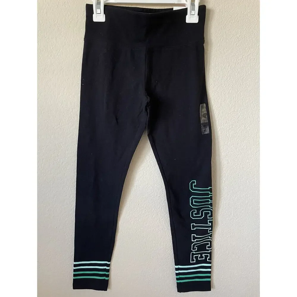 Justice Black Green Ombre Striped High Waist Full Length Leggings Size 10