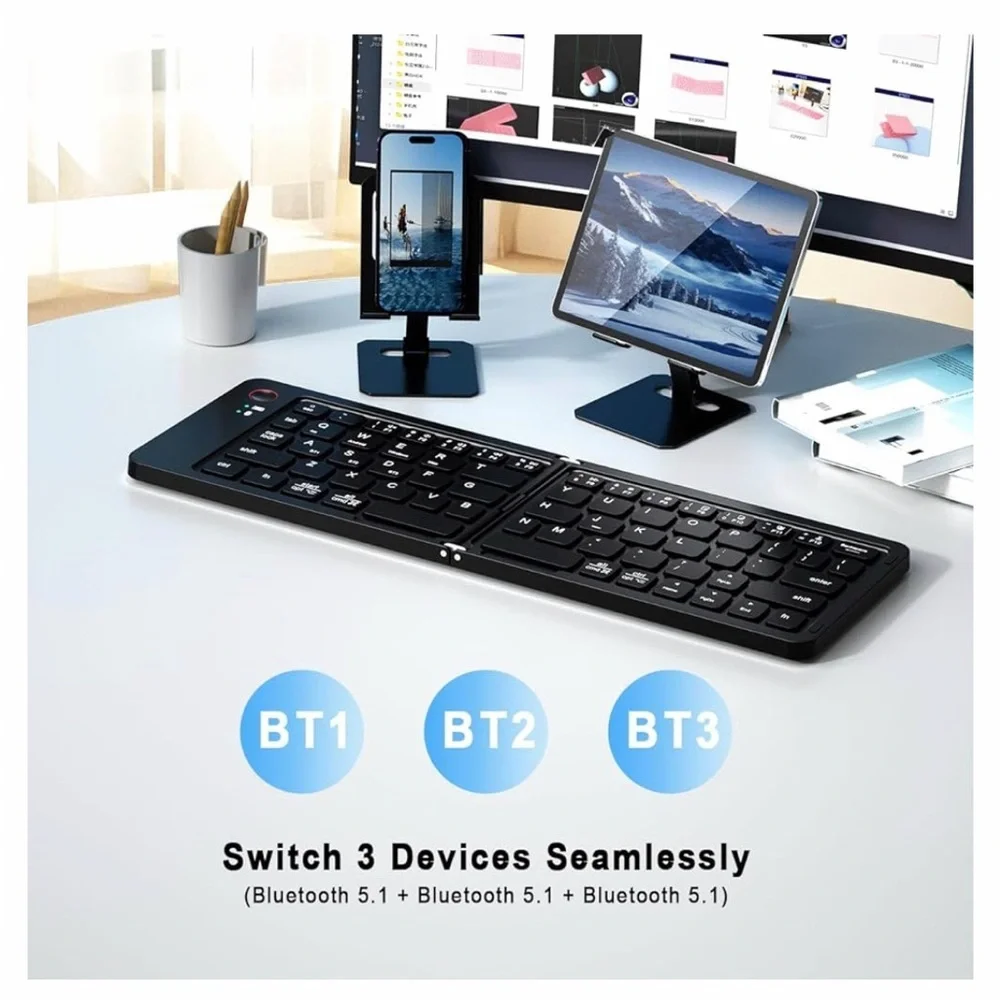 NIB Foldable Wireless Bluetooth Keyboard with Holder