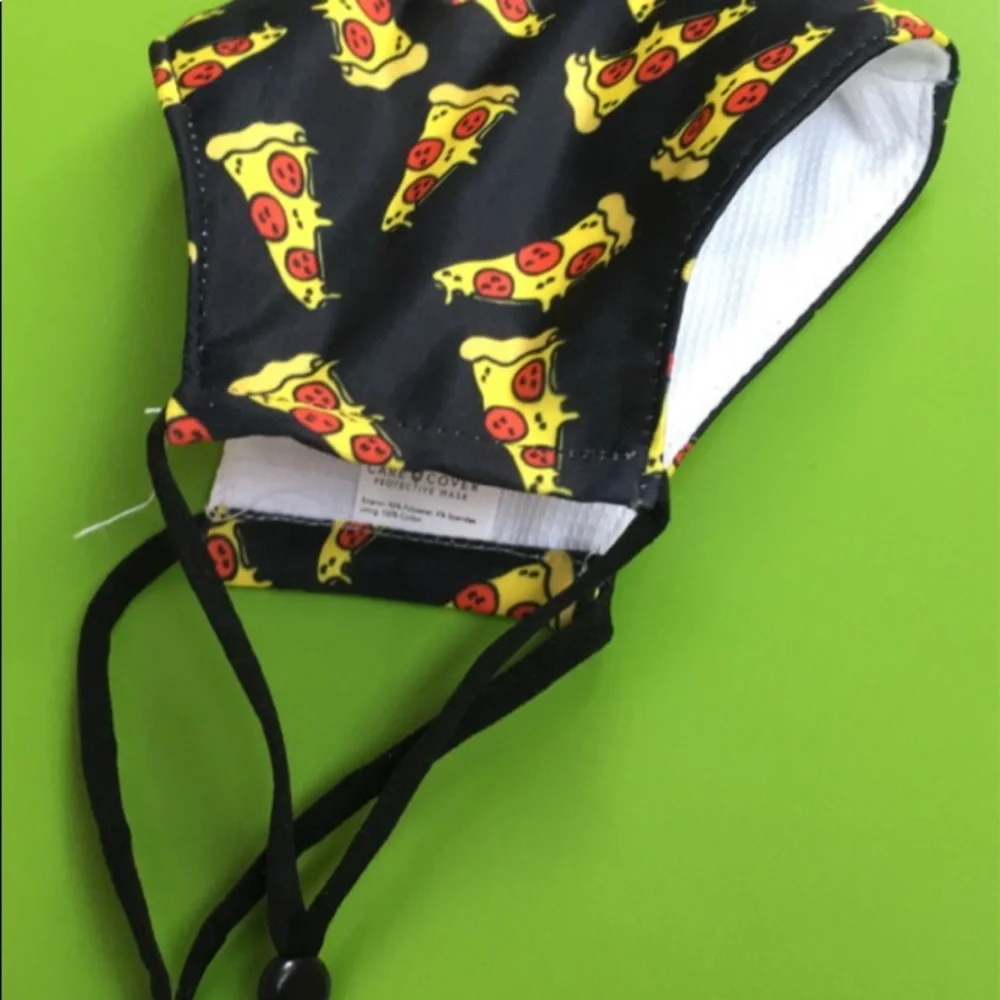 PIZZA MASK kid friendly size cotton lined NEW slice of pepperoni graphic print