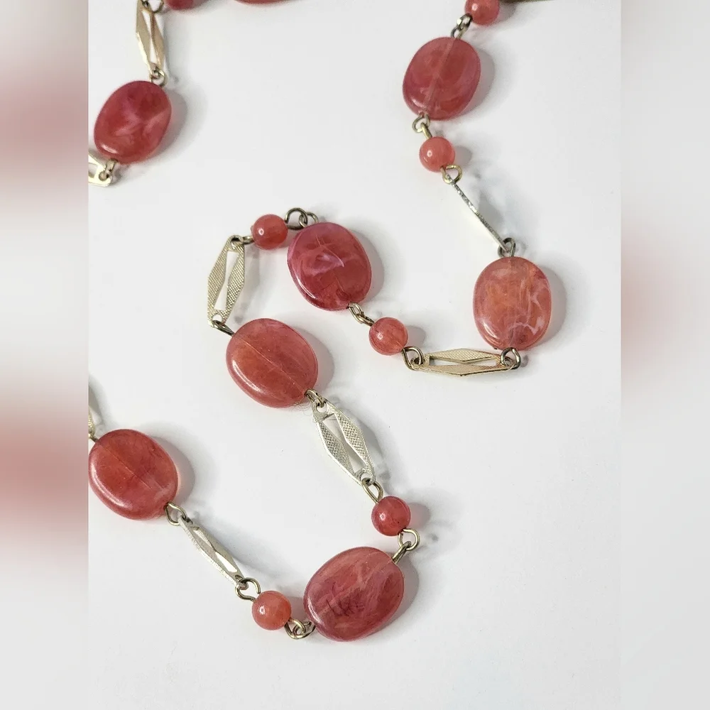 Vintage Pink Lucite Linked Necklace