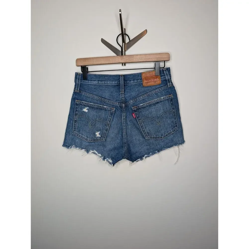 Levi's 501 High Rise Button Fly Distressed Shorts in Drive Me Crazy Size 26