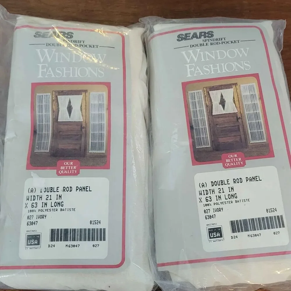NIP 2 Vintage Sears Double Rod Panel Curtains for Door 21 x 63 Ivory Farm Door