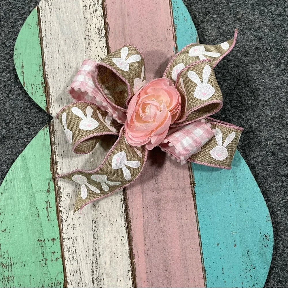 Easter Bunny Striped Wooden Door Hanger/Wreath