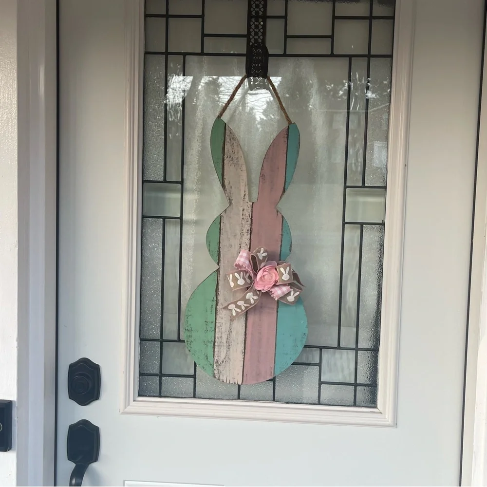 Easter Bunny Striped Wooden Door Hanger/Wreath