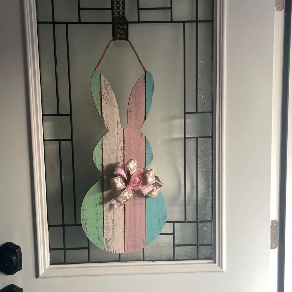 Easter Bunny Striped Wooden Door Hanger/Wreath