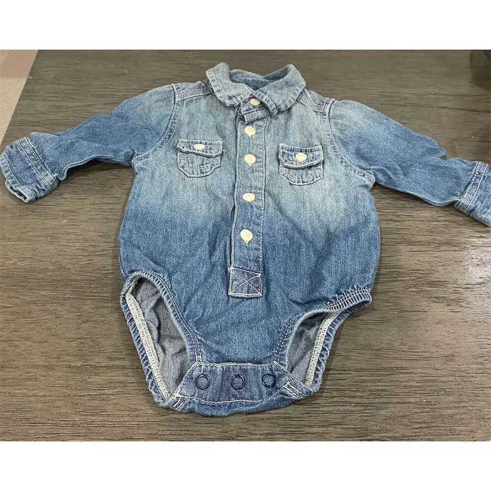 OshKosh B'gosh Baby Boy Denim Long Sleeve Onesie 6m Blue