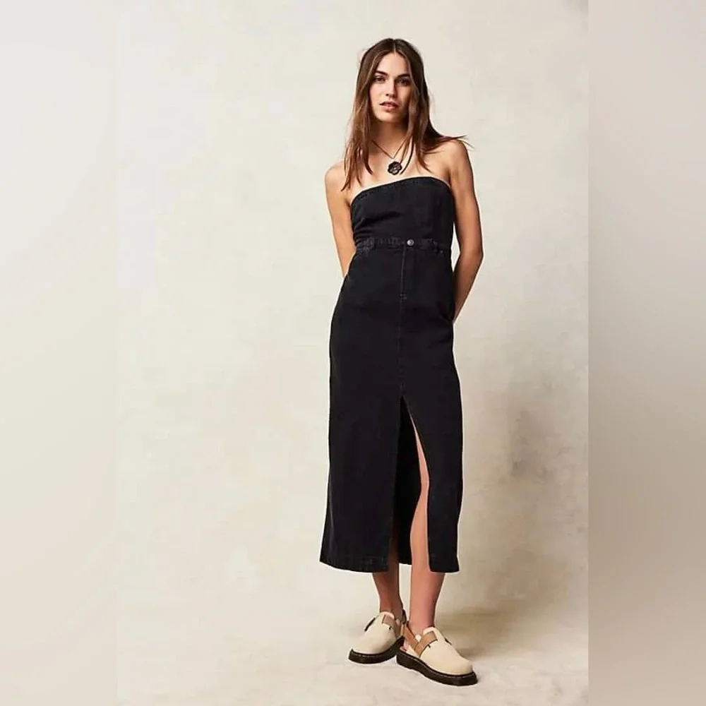NWOT Free People Picture Perfect Midi Strapless Tube Denim Dress Size 2