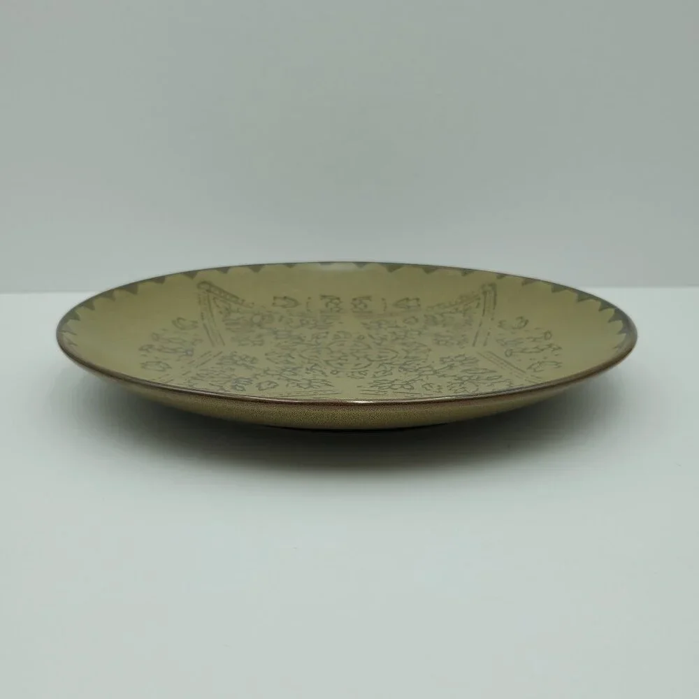Pier 1 Batik Dinner Plates Pier 1 Imports Olive Green Brown Gray Stoneware Plate