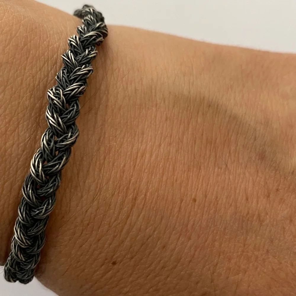 Unisex 925 silver 6mm wire handmade bracelet 7.75 inches