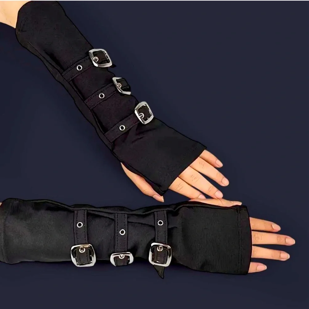 New-Black fingerless sleeves with buckle accents #goth #grunge
