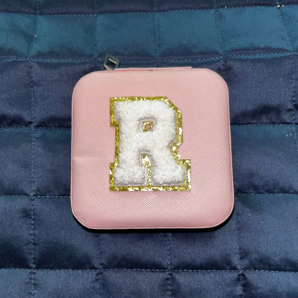 Travel Jewelry Organizer Box | Small Monogrammed Jewelry Case with “R”