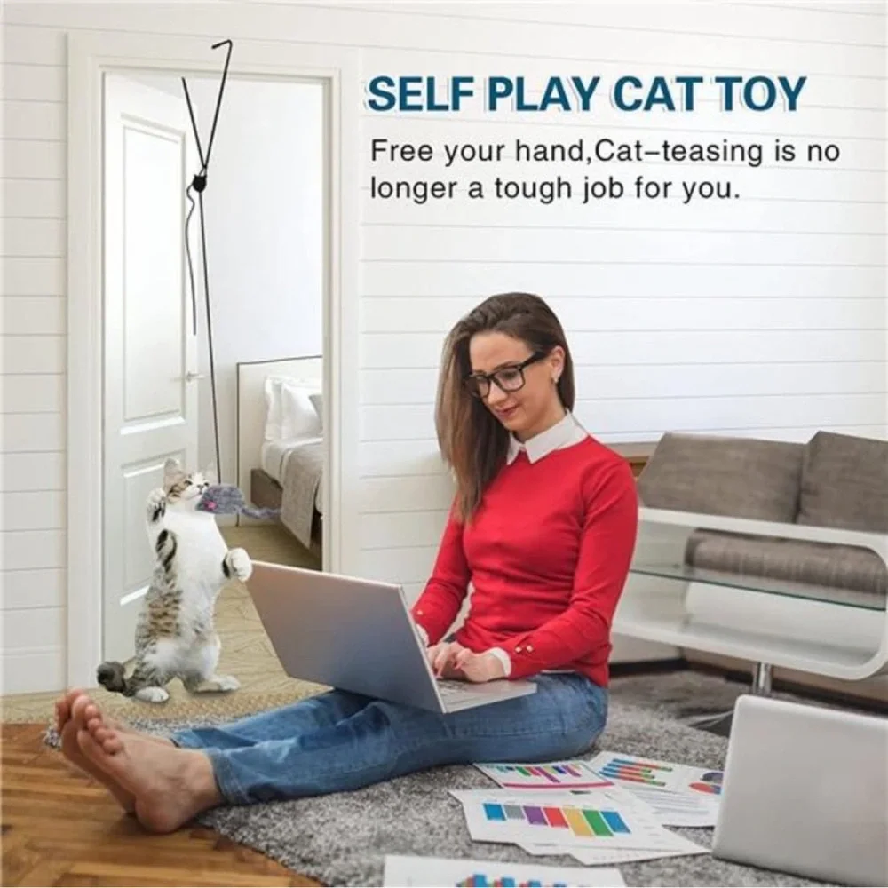 Interactive Cat Feather Toys,Retractable Cat Teaser Toy Hanging Interactive Toy