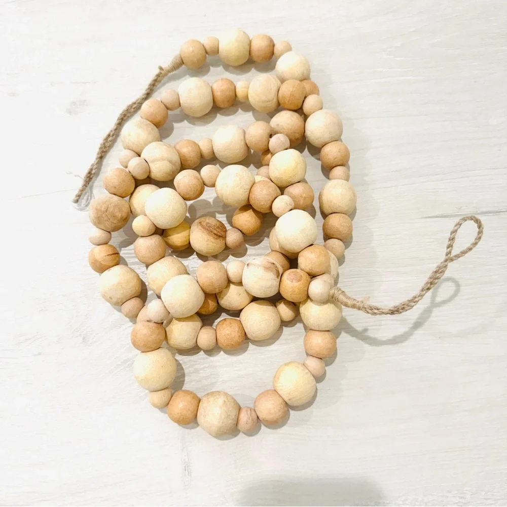 BOHO Natural Unfinished Wood Beaded 6ft Garland with Tassels