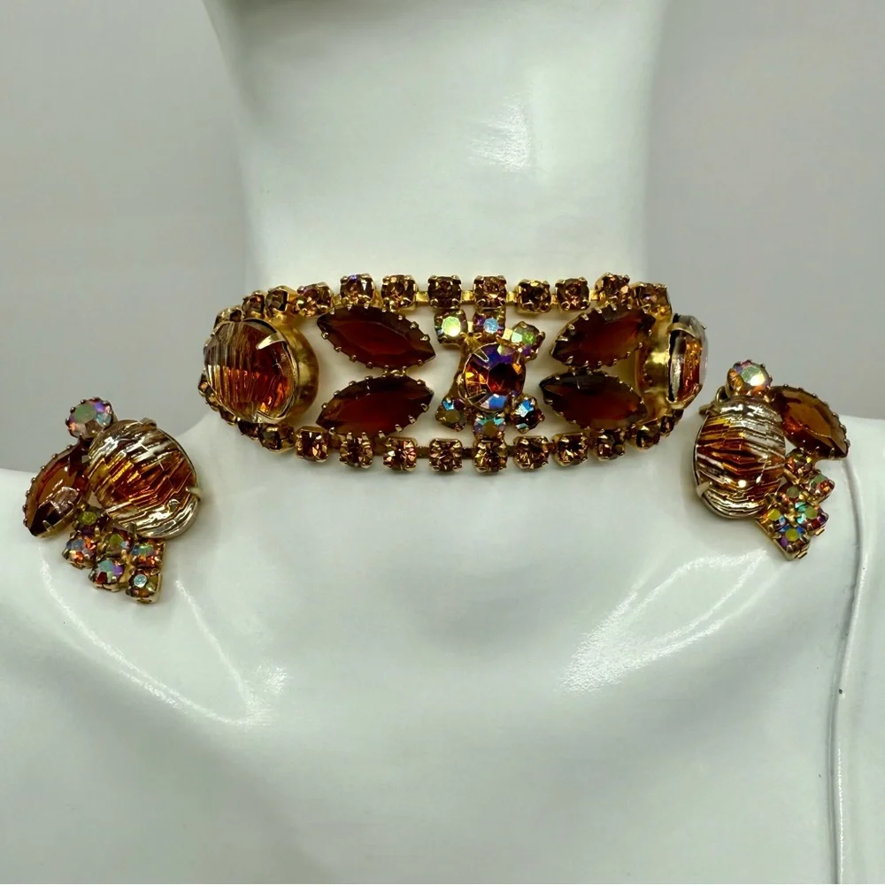 Vintage Juliana “Fantasia” 1965 w Vitrail Coated Stones Bracelet & Earrings Set